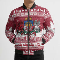 Latvia Christmas Bomber Puffer Jacket Priecigus Ziemassvetkus - Wonder Print Shop