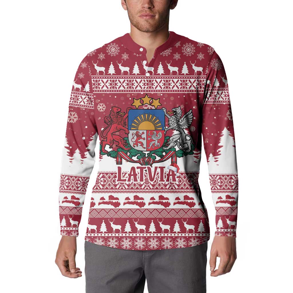 Latvia Christmas Button Sweatshirt Priecigus Ziemassvetkus - Wonder Print Shop