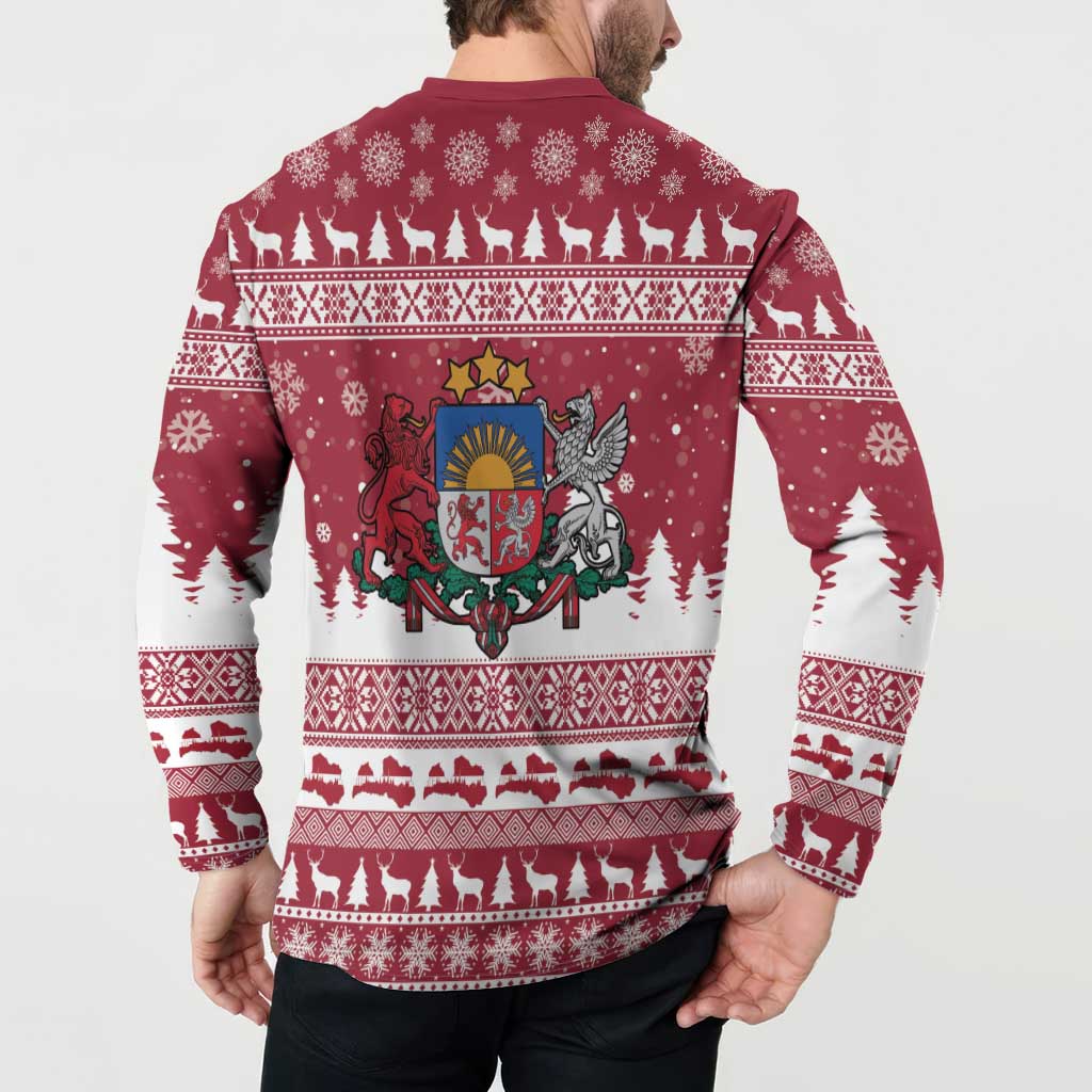 Latvia Christmas Button Sweatshirt Priecigus Ziemassvetkus - Wonder Print Shop