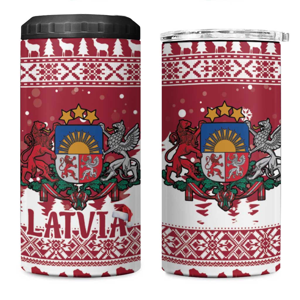 Latvia Christmas 4 in 1 Can Cooler Tumbler Priecigus Ziemassvetkus - Wonder Print Shop