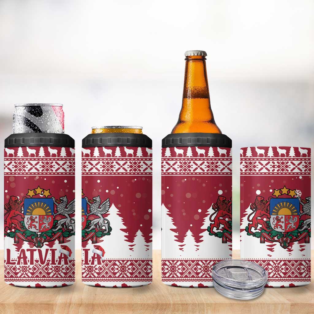 Latvia Christmas 4 in 1 Can Cooler Tumbler Priecigus Ziemassvetkus - Wonder Print Shop