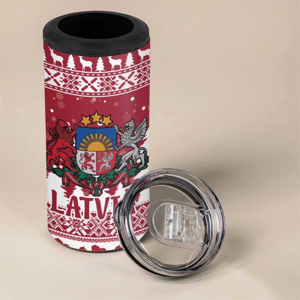 Latvia Christmas 4 in 1 Can Cooler Tumbler Priecigus Ziemassvetkus - Wonder Print Shop