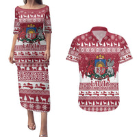 Latvia Christmas Couples Matching Puletasi and Hawaiian Shirt Priecigus Ziemassvetkus - Wonder Print Shop