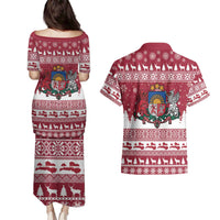 Latvia Christmas Couples Matching Puletasi and Hawaiian Shirt Priecigus Ziemassvetkus - Wonder Print Shop