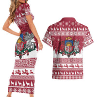 Latvia Christmas Couples Matching Short Sleeve Bodycon Dress and Hawaiian Shirt Priecigus Ziemassvetkus - Wonder Print Shop