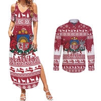 Latvia Christmas Couples Matching Summer Maxi Dress and Long Sleeve Button Shirt Priecigus Ziemassvetkus - Wonder Print Shop