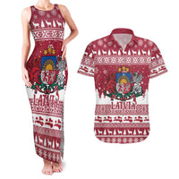 Latvia Christmas Couples Matching Tank Maxi Dress and Hawaiian Shirt Priecigus Ziemassvetkus - Wonder Print Shop