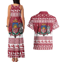 Latvia Christmas Couples Matching Tank Maxi Dress and Hawaiian Shirt Priecigus Ziemassvetkus - Wonder Print Shop