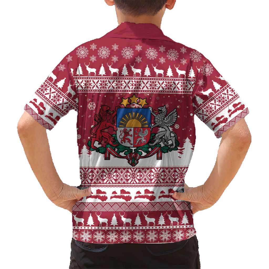 Latvia Christmas Family Matching Long Sleeve Bodycon Dress and Hawaiian Shirt Priecigus Ziemassvetkus - Wonder Print Shop