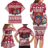 Latvia Christmas Family Matching Long Sleeve Bodycon Dress and Hawaiian Shirt Priecigus Ziemassvetkus - Wonder Print Shop