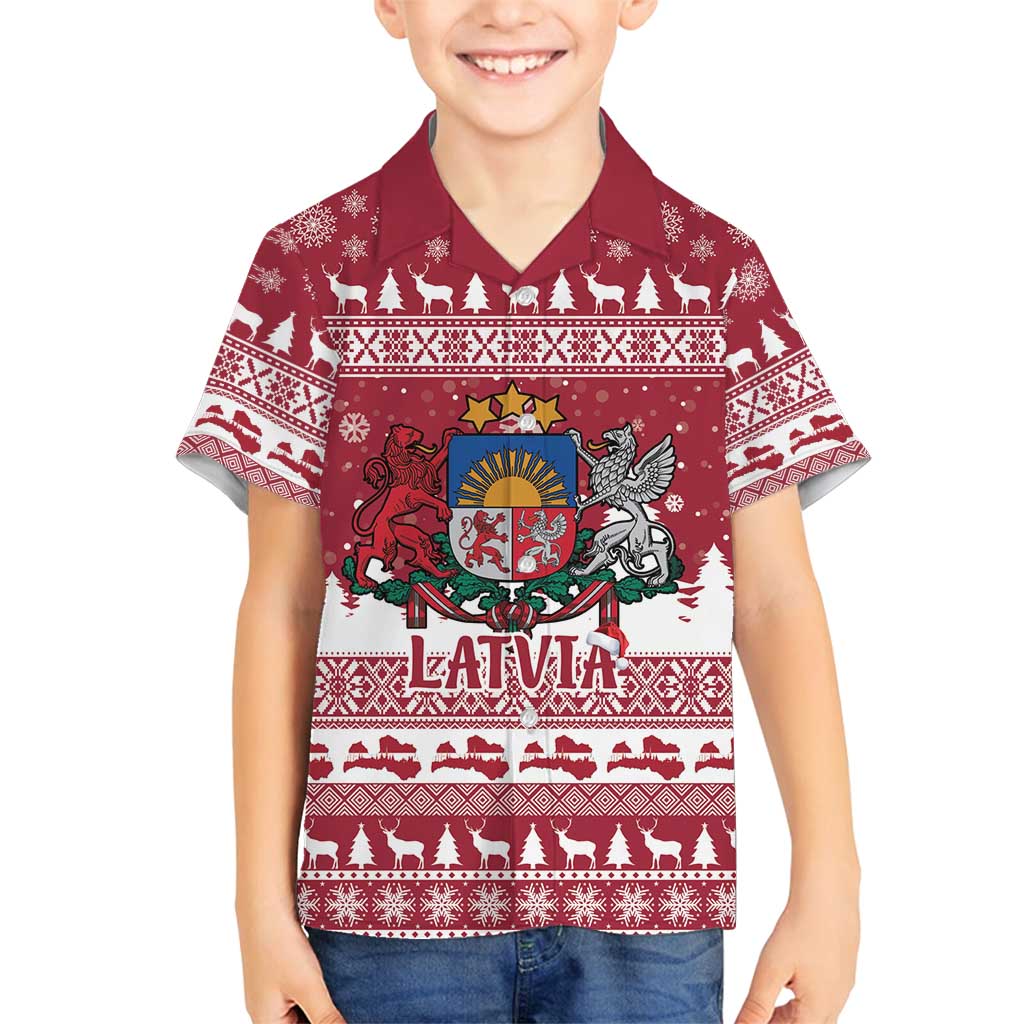 Latvia Christmas Family Matching Long Sleeve Bodycon Dress and Hawaiian Shirt Priecigus Ziemassvetkus - Wonder Print Shop