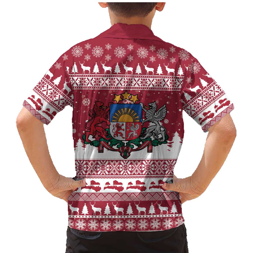 Latvia Christmas Family Matching Mermaid Dress and Hawaiian Shirt Priecigus Ziemassvetkus - Wonder Print Shop