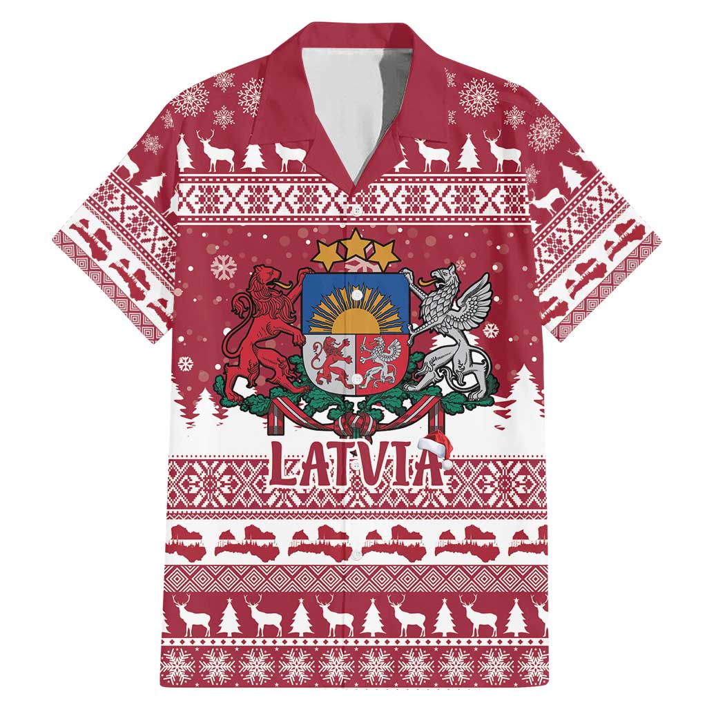 Latvia Christmas Family Matching Mermaid Dress and Hawaiian Shirt Priecigus Ziemassvetkus - Wonder Print Shop