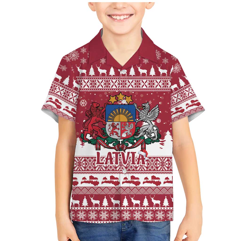 Latvia Christmas Family Matching Mermaid Dress and Hawaiian Shirt Priecigus Ziemassvetkus - Wonder Print Shop