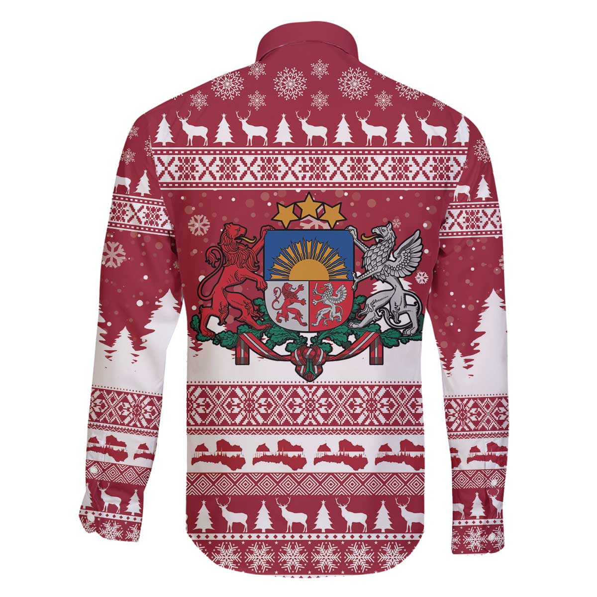 Latvia Christmas Family Matching Off The Shoulder Long Sleeve Dress and Hawaiian Shirt Priecigus Ziemassvetkus - Wonder Print Shop