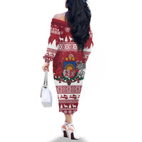 Latvia Christmas Family Matching Off The Shoulder Long Sleeve Dress and Hawaiian Shirt Priecigus Ziemassvetkus - Wonder Print Shop