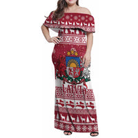 Latvia Christmas Family Matching Off Shoulder Maxi Dress and Hawaiian Shirt Priecigus Ziemassvetkus - Wonder Print Shop