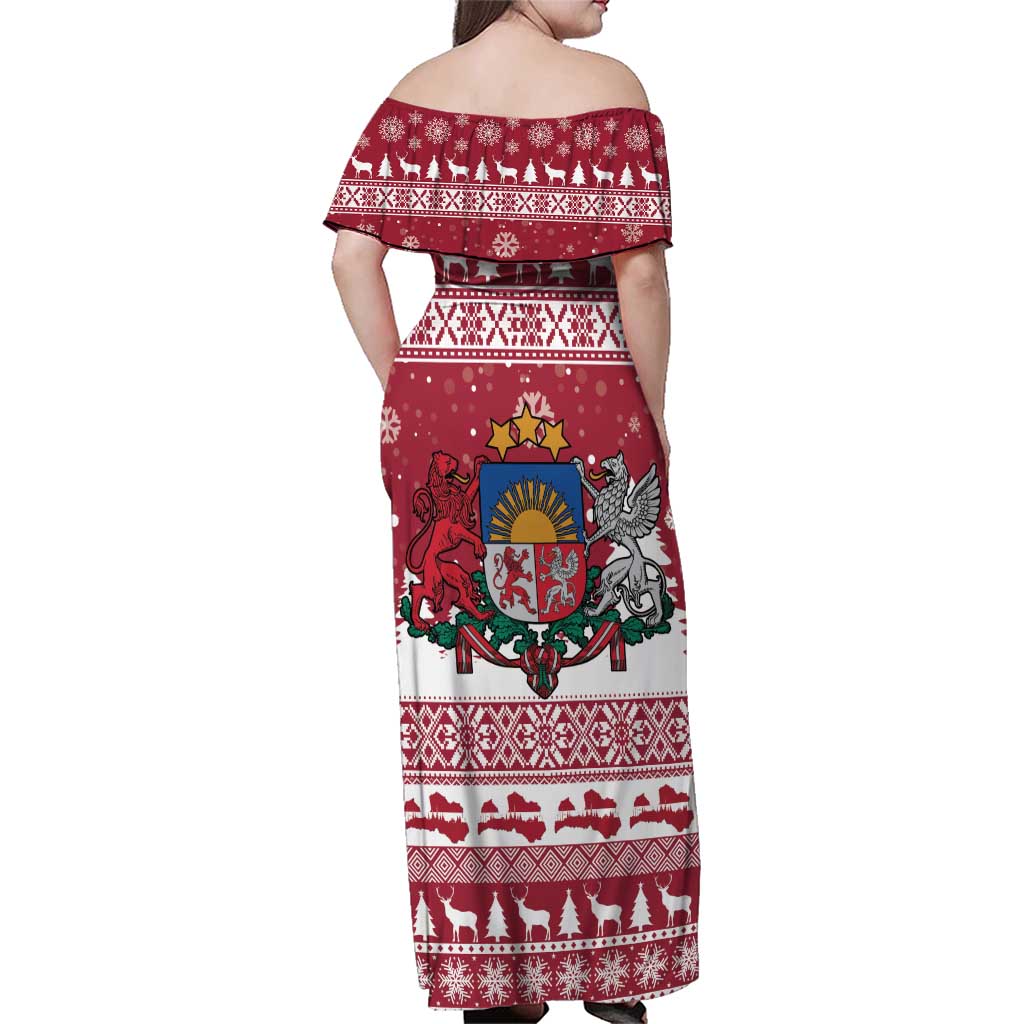 Latvia Christmas Family Matching Off Shoulder Maxi Dress and Hawaiian Shirt Priecigus Ziemassvetkus - Wonder Print Shop