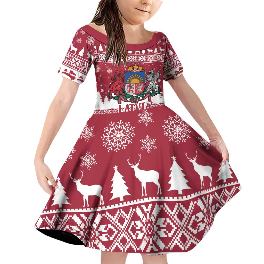 Latvia Christmas Family Matching Off Shoulder Short Dress and Hawaiian Shirt Priecigus Ziemassvetkus - Wonder Print Shop