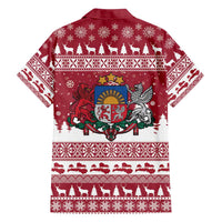 Latvia Christmas Family Matching Off Shoulder Short Dress and Hawaiian Shirt Priecigus Ziemassvetkus - Wonder Print Shop