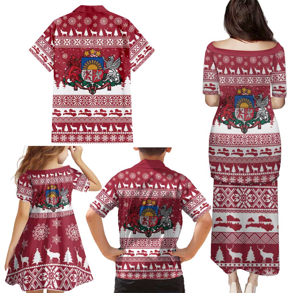 Latvia Christmas Family Matching Puletasi and Hawaiian Shirt Priecigus Ziemassvetkus - Wonder Print Shop