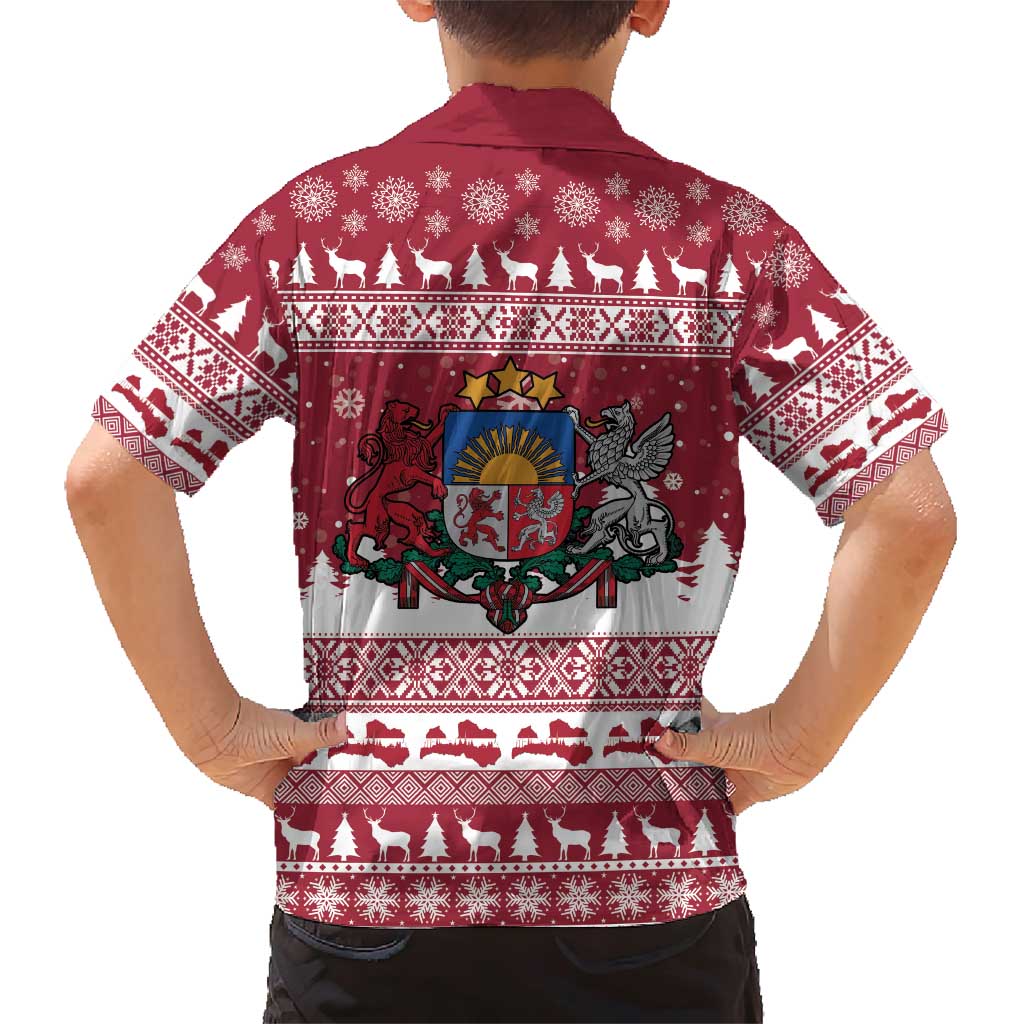 Latvia Christmas Family Matching Short Sleeve Bodycon Dress and Hawaiian Shirt Priecigus Ziemassvetkus - Wonder Print Shop