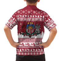 Latvia Christmas Family Matching Short Sleeve Bodycon Dress and Hawaiian Shirt Priecigus Ziemassvetkus - Wonder Print Shop