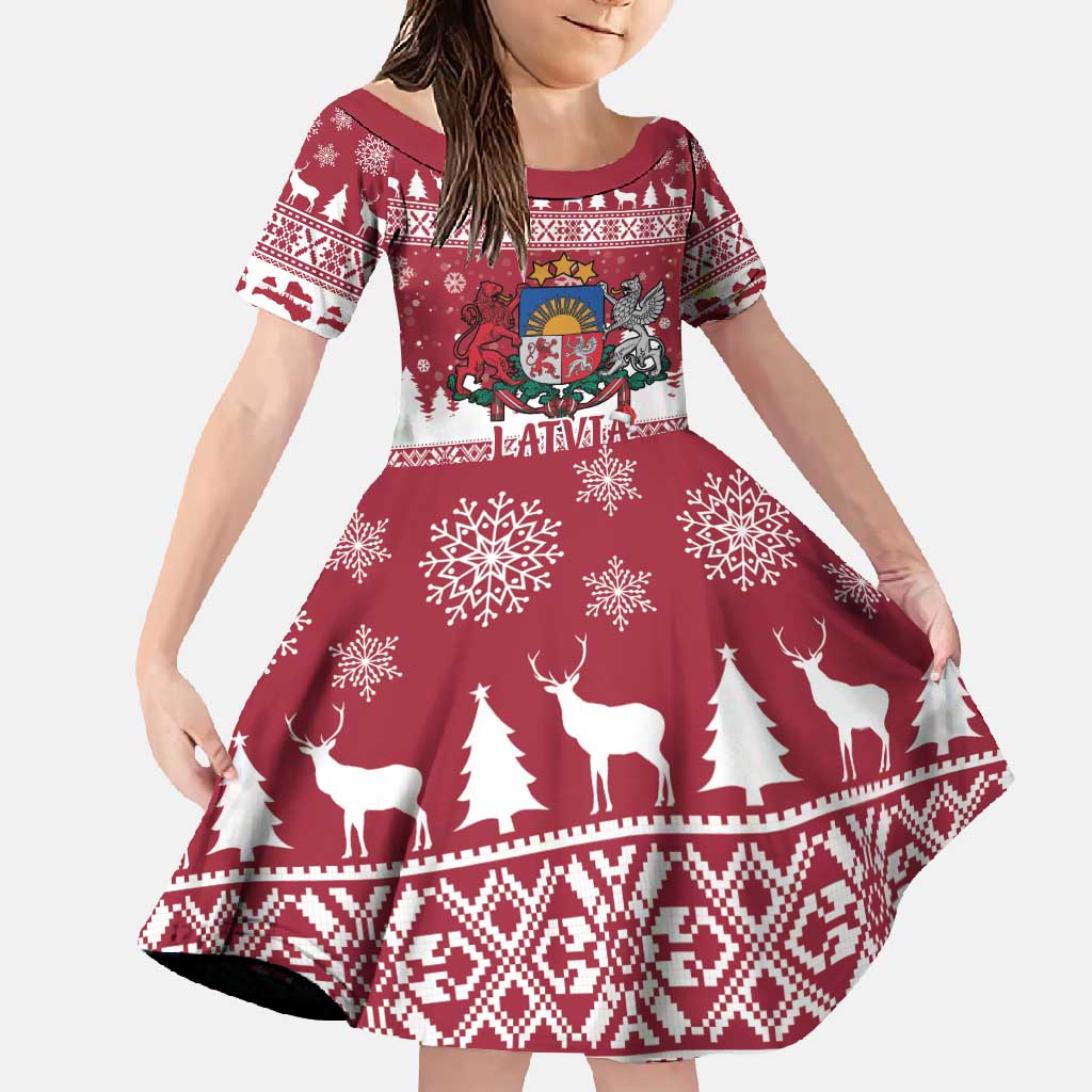 Latvia Christmas Family Matching Short Sleeve Bodycon Dress and Hawaiian Shirt Priecigus Ziemassvetkus - Wonder Print Shop