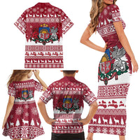 Latvia Christmas Family Matching Short Sleeve Bodycon Dress and Hawaiian Shirt Priecigus Ziemassvetkus - Wonder Print Shop