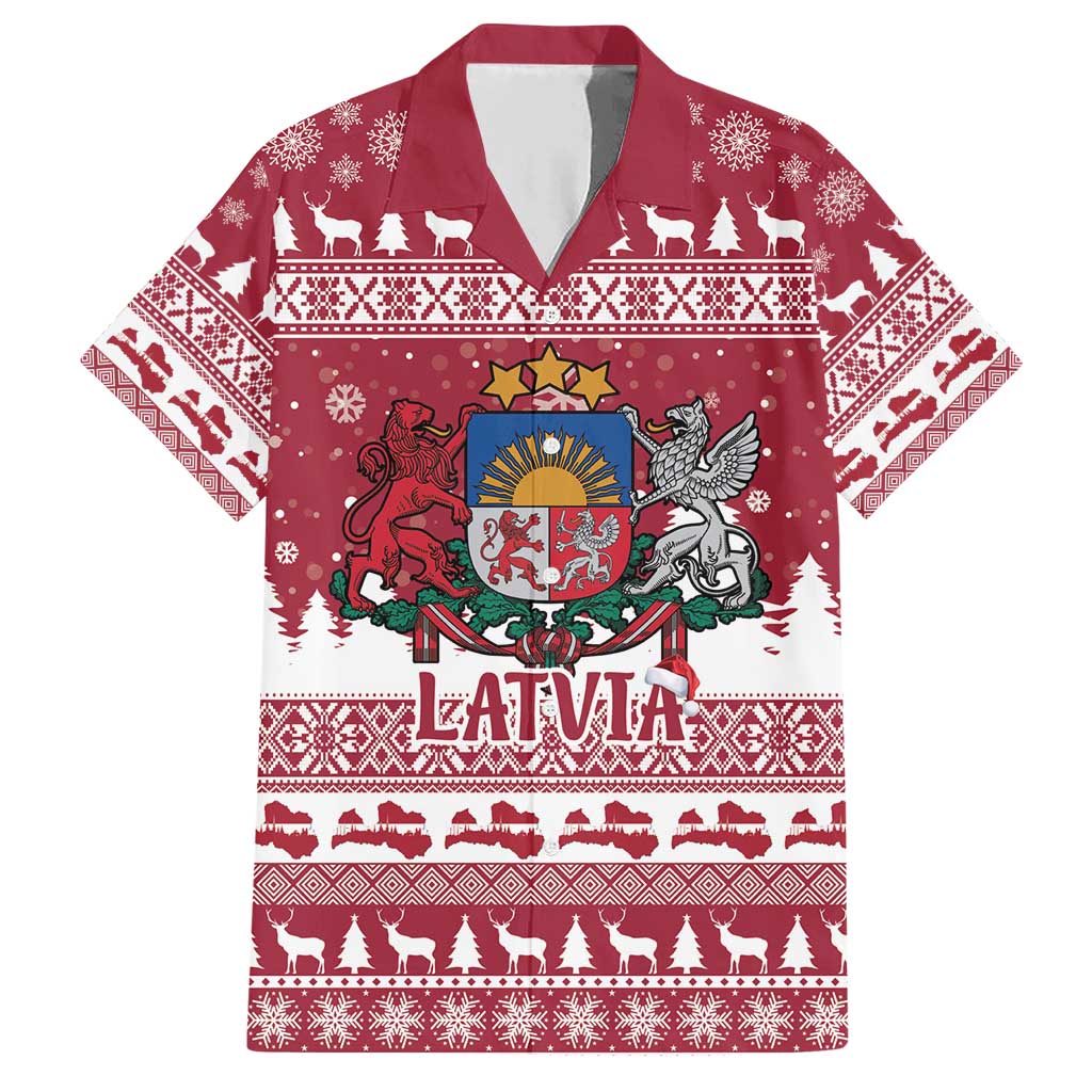 Latvia Christmas Family Matching Short Sleeve Bodycon Dress and Hawaiian Shirt Priecigus Ziemassvetkus - Wonder Print Shop