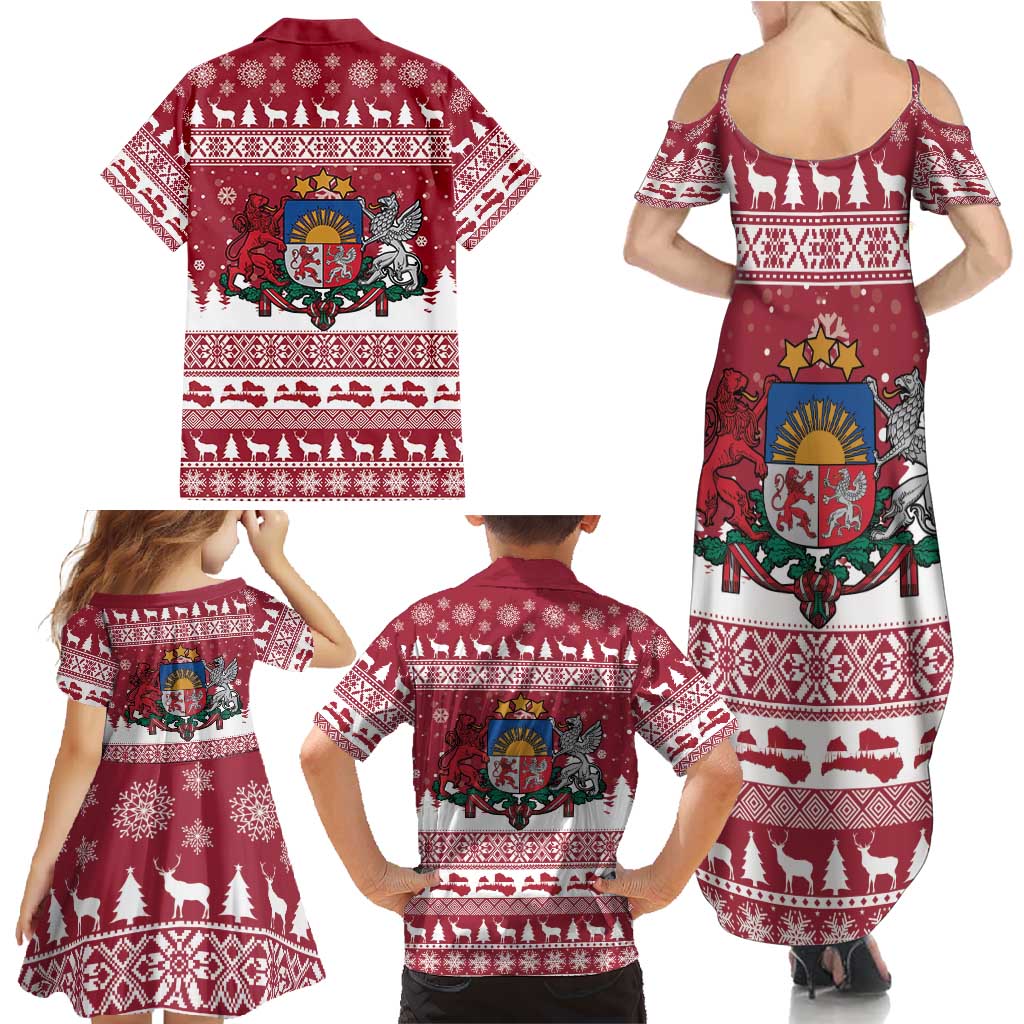 Latvia Christmas Family Matching Summer Maxi Dress and Hawaiian Shirt Priecigus Ziemassvetkus - Wonder Print Shop
