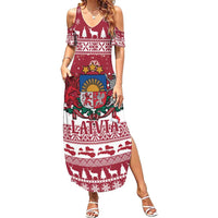 Latvia Christmas Family Matching Summer Maxi Dress and Hawaiian Shirt Priecigus Ziemassvetkus - Wonder Print Shop