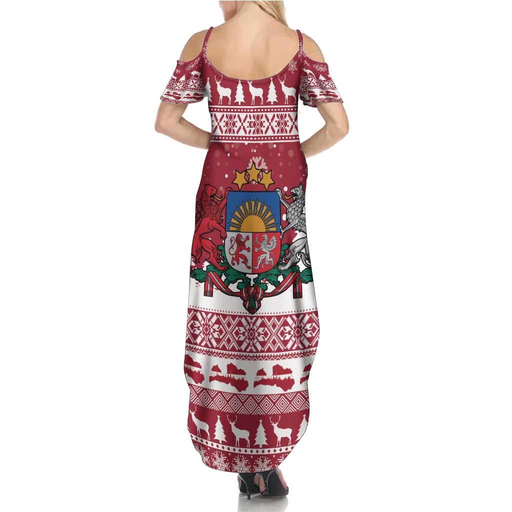 Latvia Christmas Family Matching Summer Maxi Dress and Hawaiian Shirt Priecigus Ziemassvetkus - Wonder Print Shop