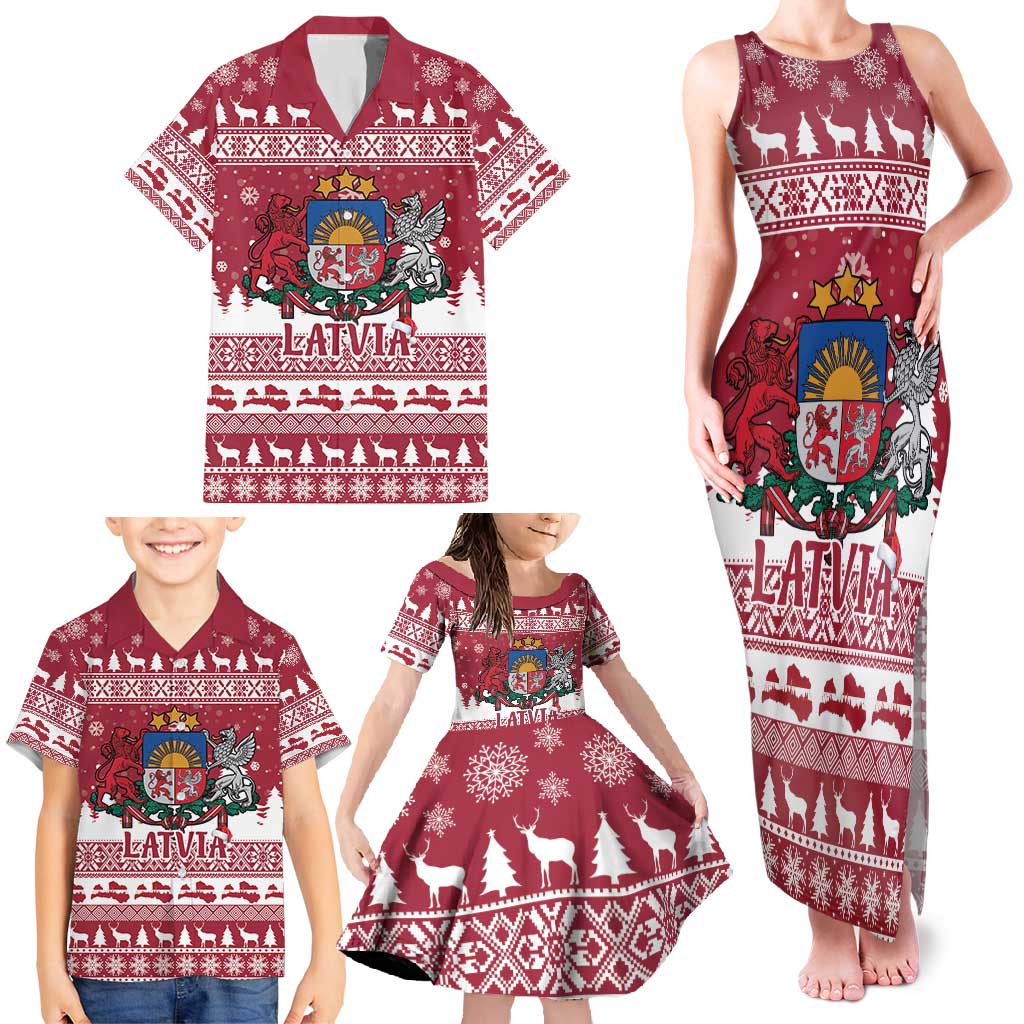 Latvia Christmas Family Matching Tank Maxi Dress and Hawaiian Shirt Priecigus Ziemassvetkus - Wonder Print Shop