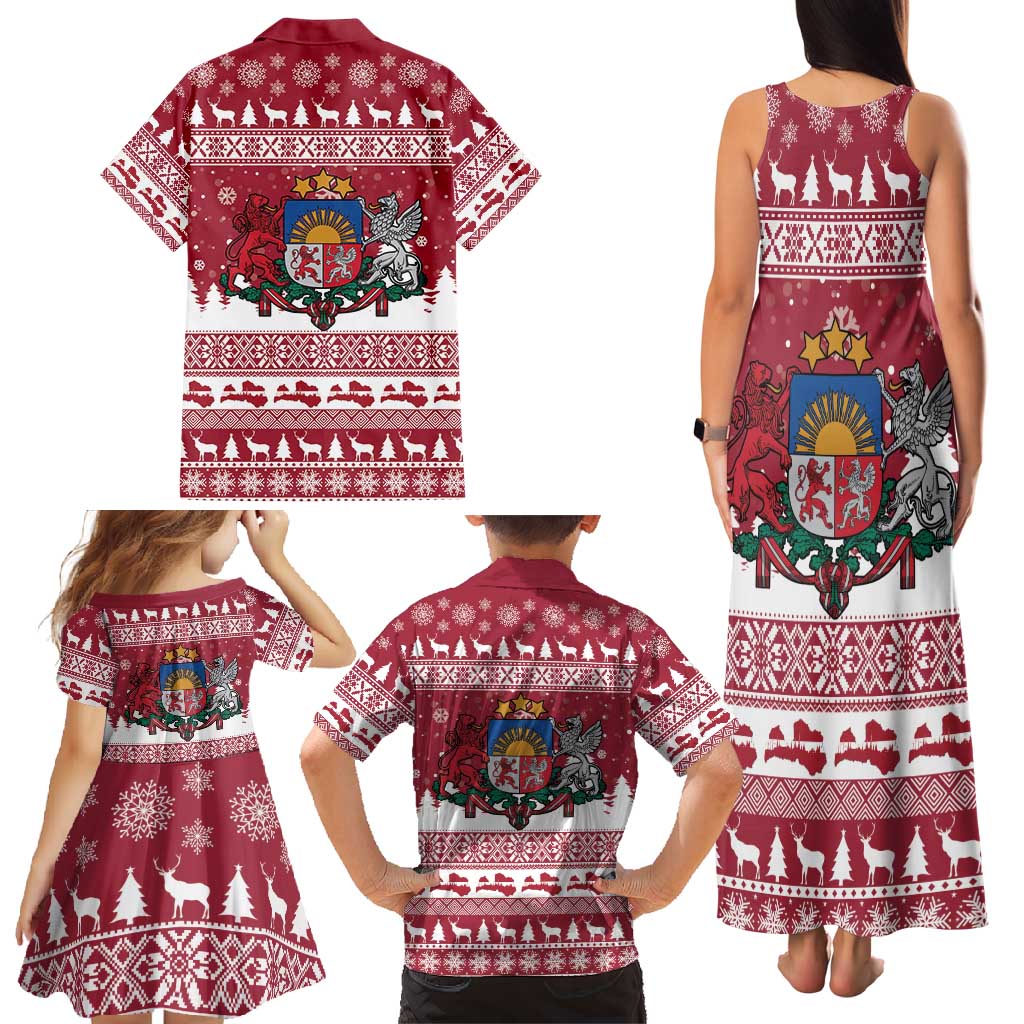 Latvia Christmas Family Matching Tank Maxi Dress and Hawaiian Shirt Priecigus Ziemassvetkus - Wonder Print Shop