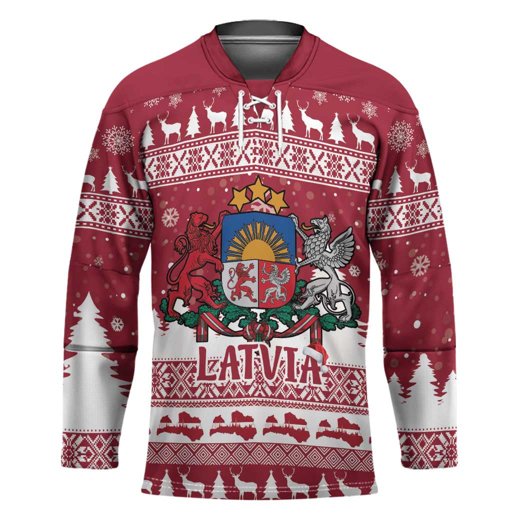 Latvia Christmas Hockey Jersey Priecigus Ziemassvetkus - Wonder Print Shop