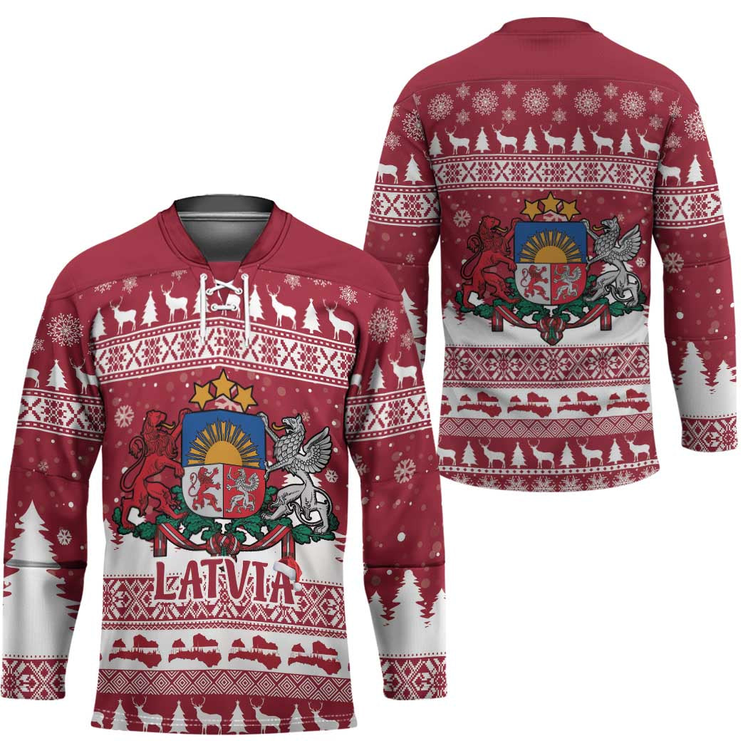 Latvia Christmas Hockey Jersey Priecigus Ziemassvetkus - Wonder Print Shop