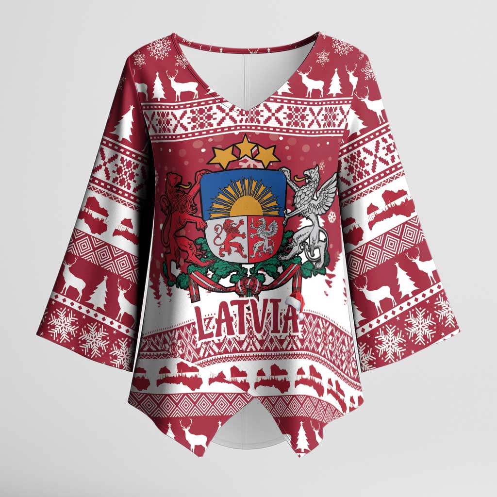 Latvia Christmas Kimono Sleeve Blouse Priecigus Ziemassvetkus - Wonder Print Shop