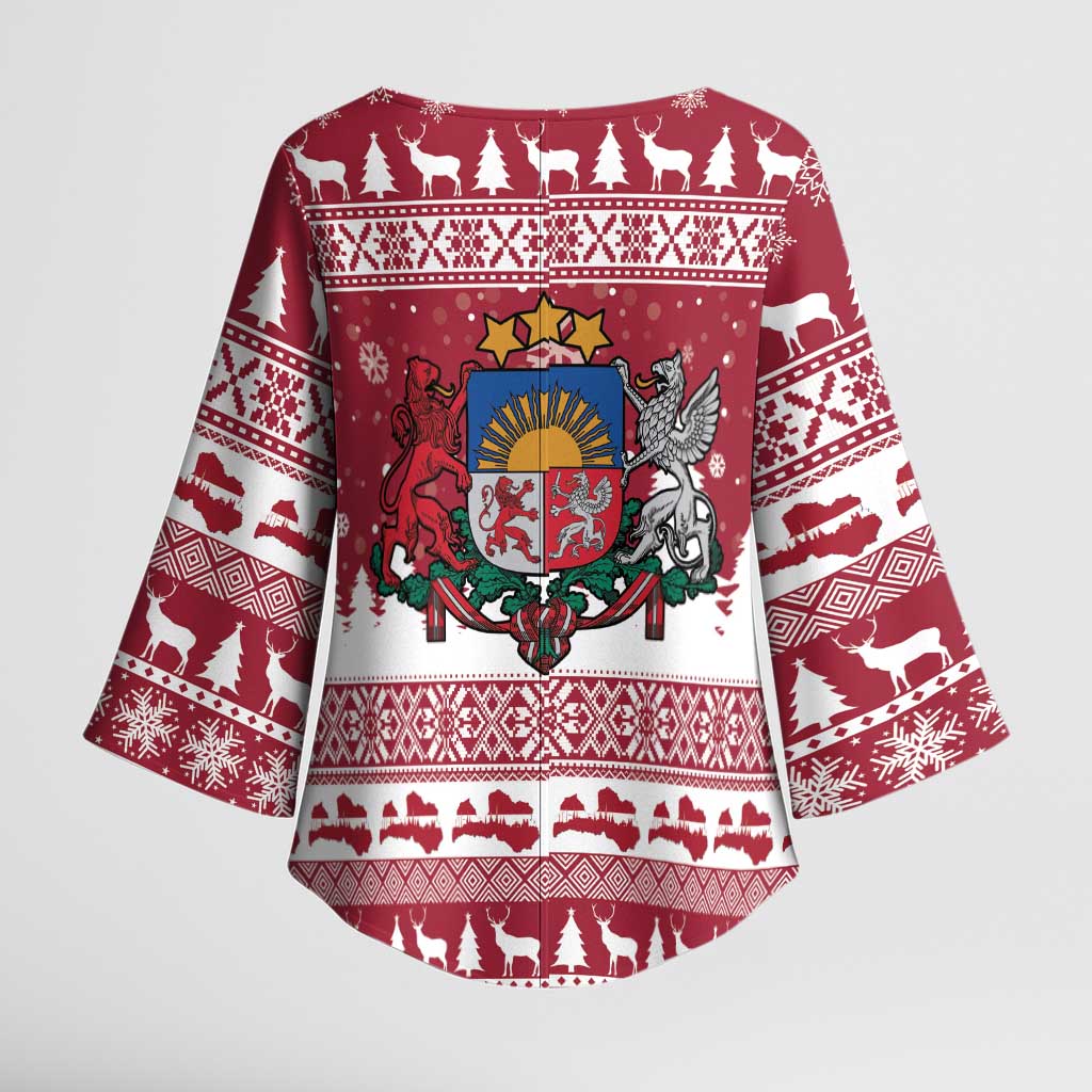 Latvia Christmas Kimono Sleeve Blouse Priecigus Ziemassvetkus - Wonder Print Shop