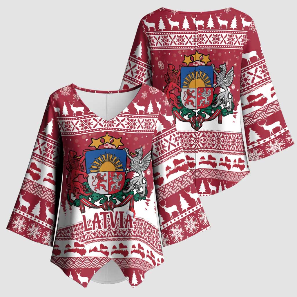 Latvia Christmas Kimono Sleeve Blouse Priecigus Ziemassvetkus - Wonder Print Shop