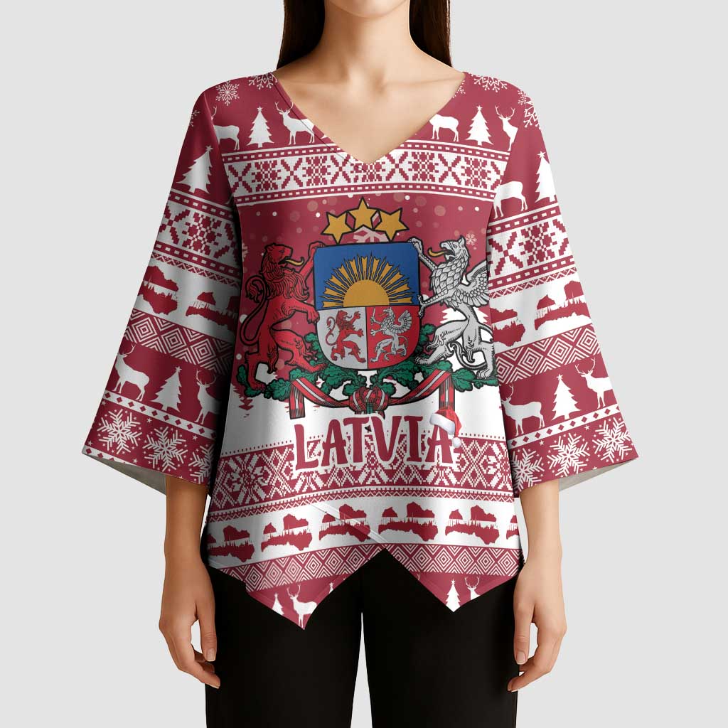 Latvia Christmas Kimono Sleeve Blouse Priecigus Ziemassvetkus - Wonder Print Shop