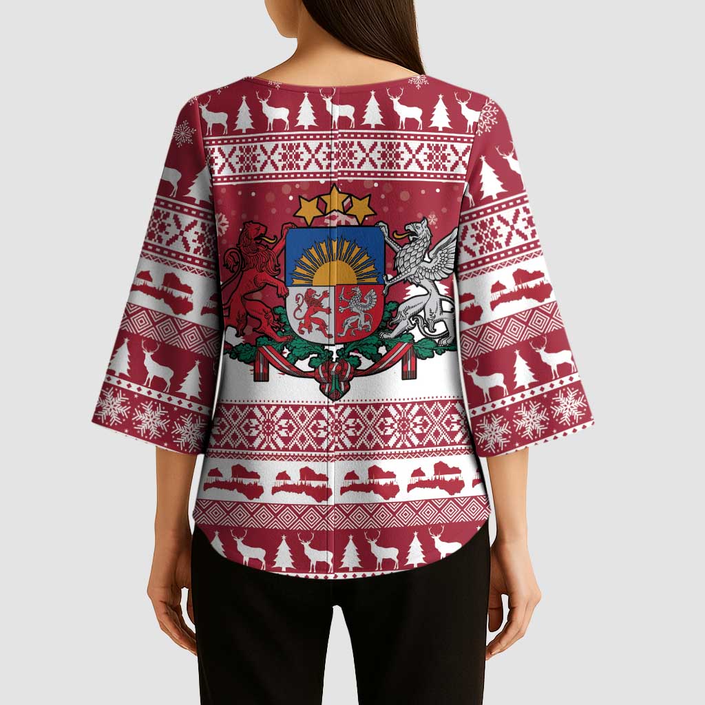 Latvia Christmas Kimono Sleeve Blouse Priecigus Ziemassvetkus - Wonder Print Shop