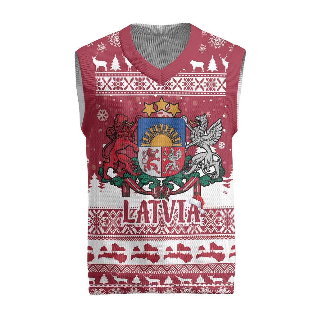 Latvia Christmas Knitted V-Neck Vest Priecigus Ziemassvetkus - Wonder Print Shop