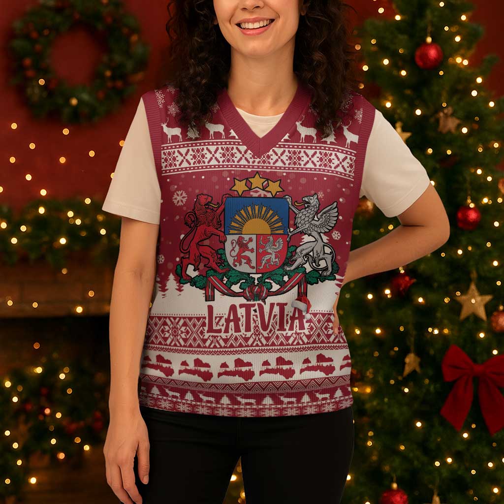 Latvia Christmas Knitted V-Neck Vest Priecigus Ziemassvetkus - Wonder Print Shop