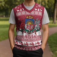 Latvia Christmas Knitted V-Neck Vest Priecigus Ziemassvetkus - Wonder Print Shop
