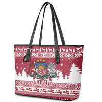 Latvia Christmas Leather Tote Bag Priecigus Ziemassvetkus - Wonder Print Shop