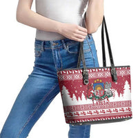 Latvia Christmas Leather Tote Bag Priecigus Ziemassvetkus - Wonder Print Shop