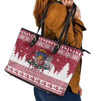 Latvia Christmas Leather Tote Bag Priecigus Ziemassvetkus - Wonder Print Shop