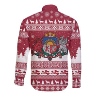 Latvia Christmas Long Sleeve Button Shirt Priecigus Ziemassvetkus - Wonder Print Shop