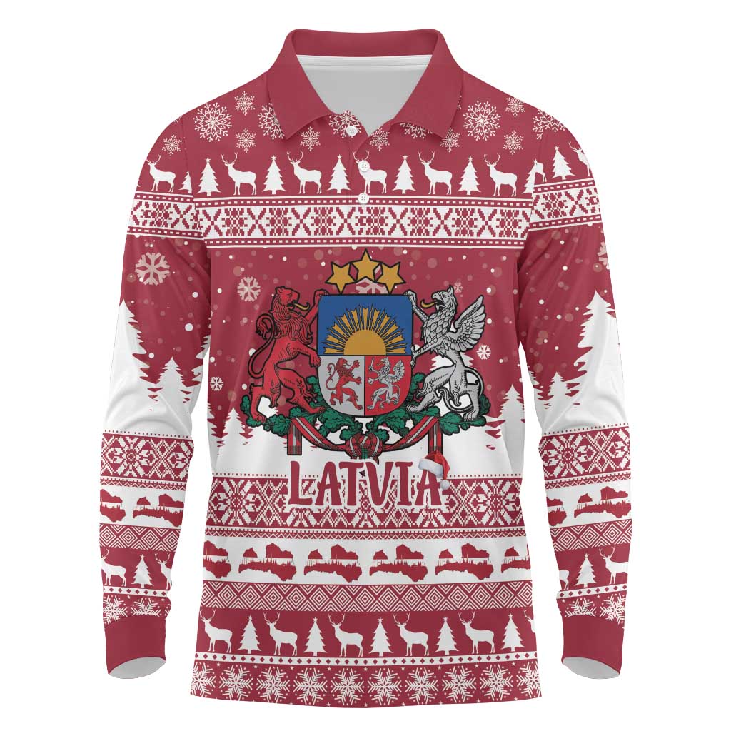 Latvia Christmas Long Sleeve Polo Shirt Priecigus Ziemassvetkus - Wonder Print Shop